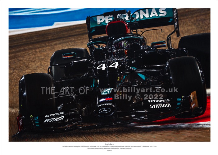 Knight Racer Sir Lewis Hamilton Mercedes W11 Formula 1 7x and 8x World Champions Oil Painting by Billy
